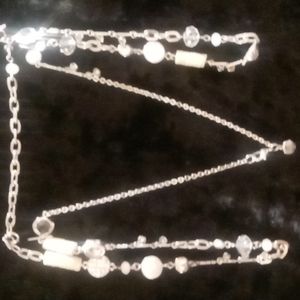 LOFT 34 inch silver beaded necklace with crystals .